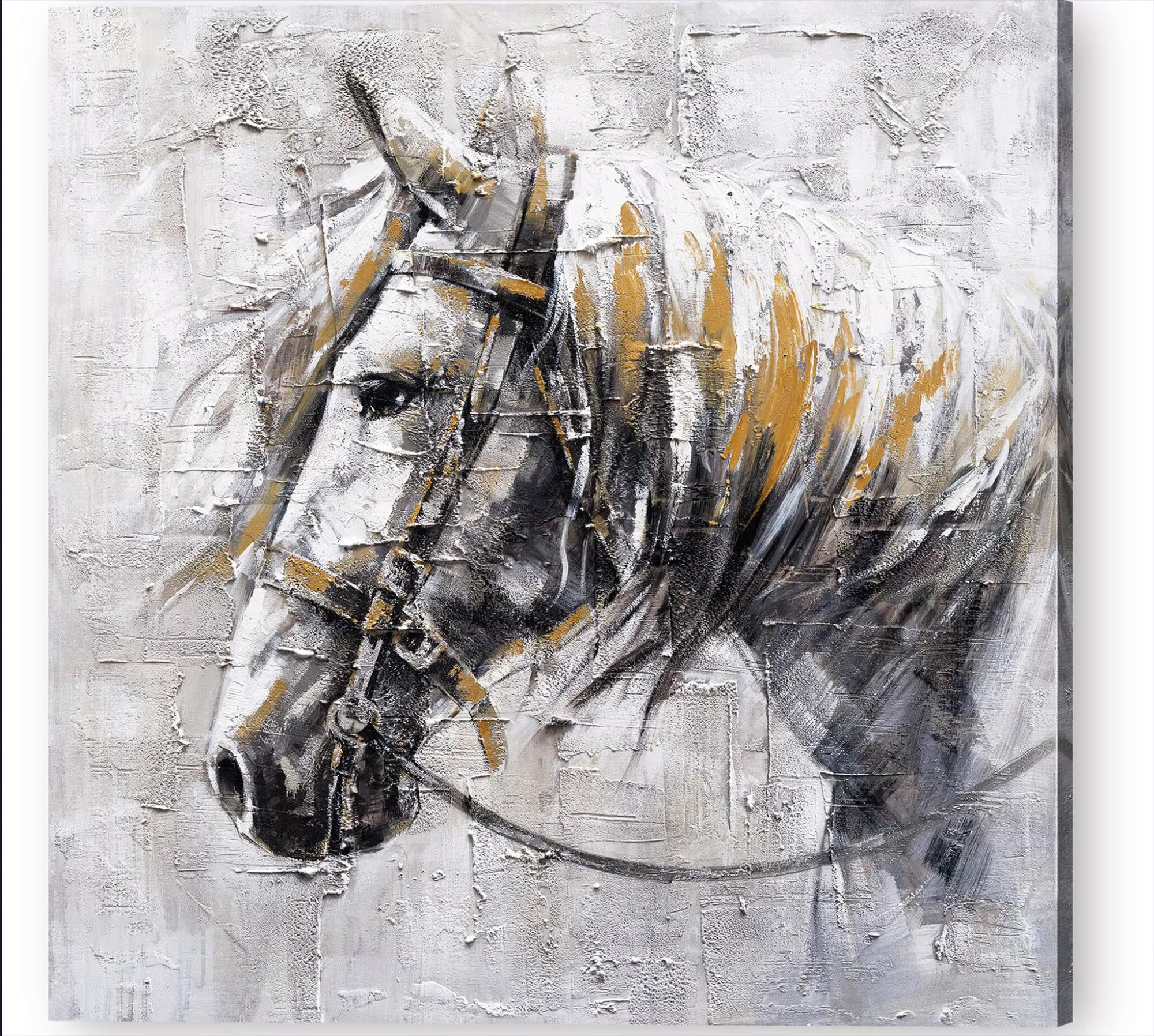 Texture blanc gris cheval amical Peintures à l'huile